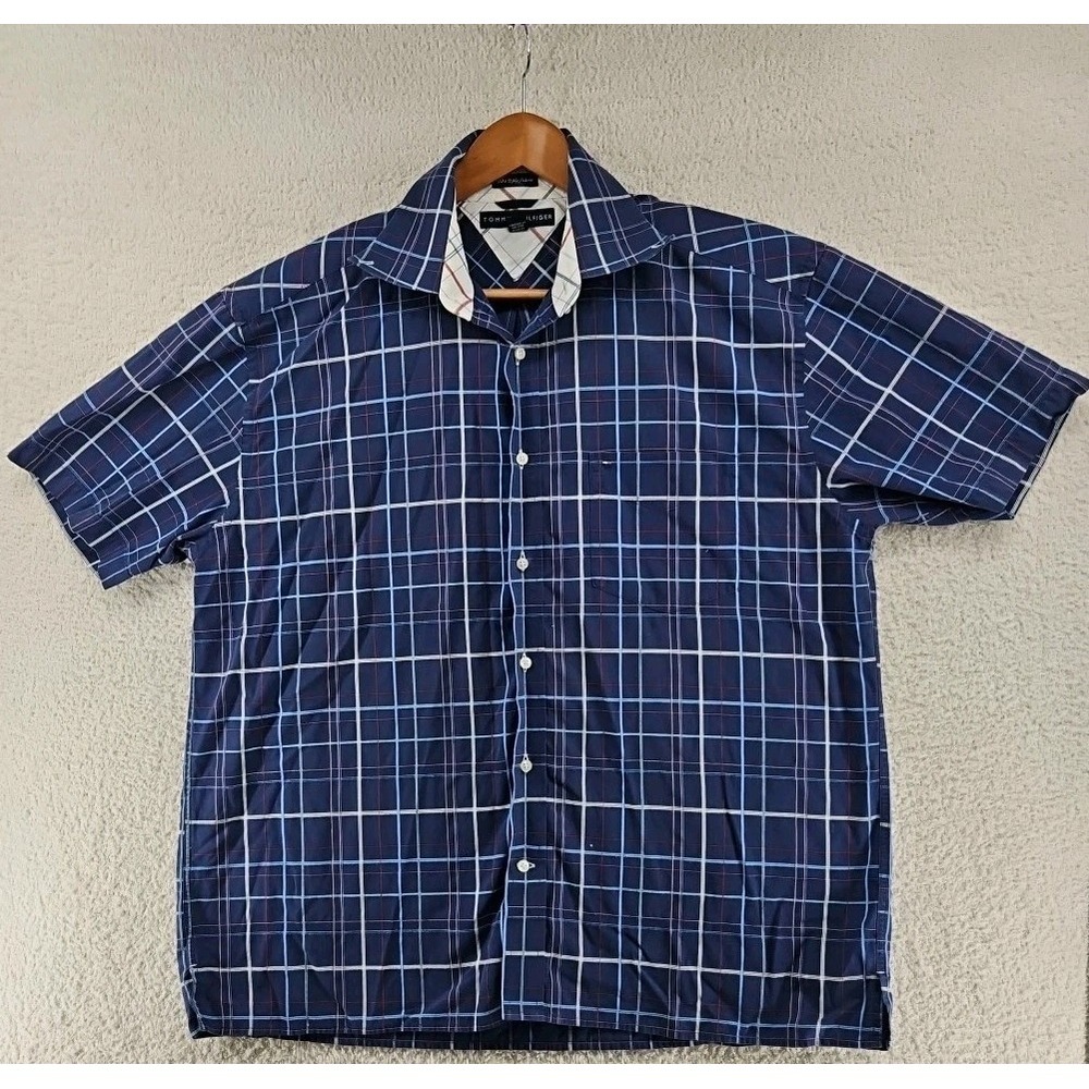 Tommy Hilfiger Casual Fit Short Sleeve Button Shirt Large 80's 2 Ply Fabric